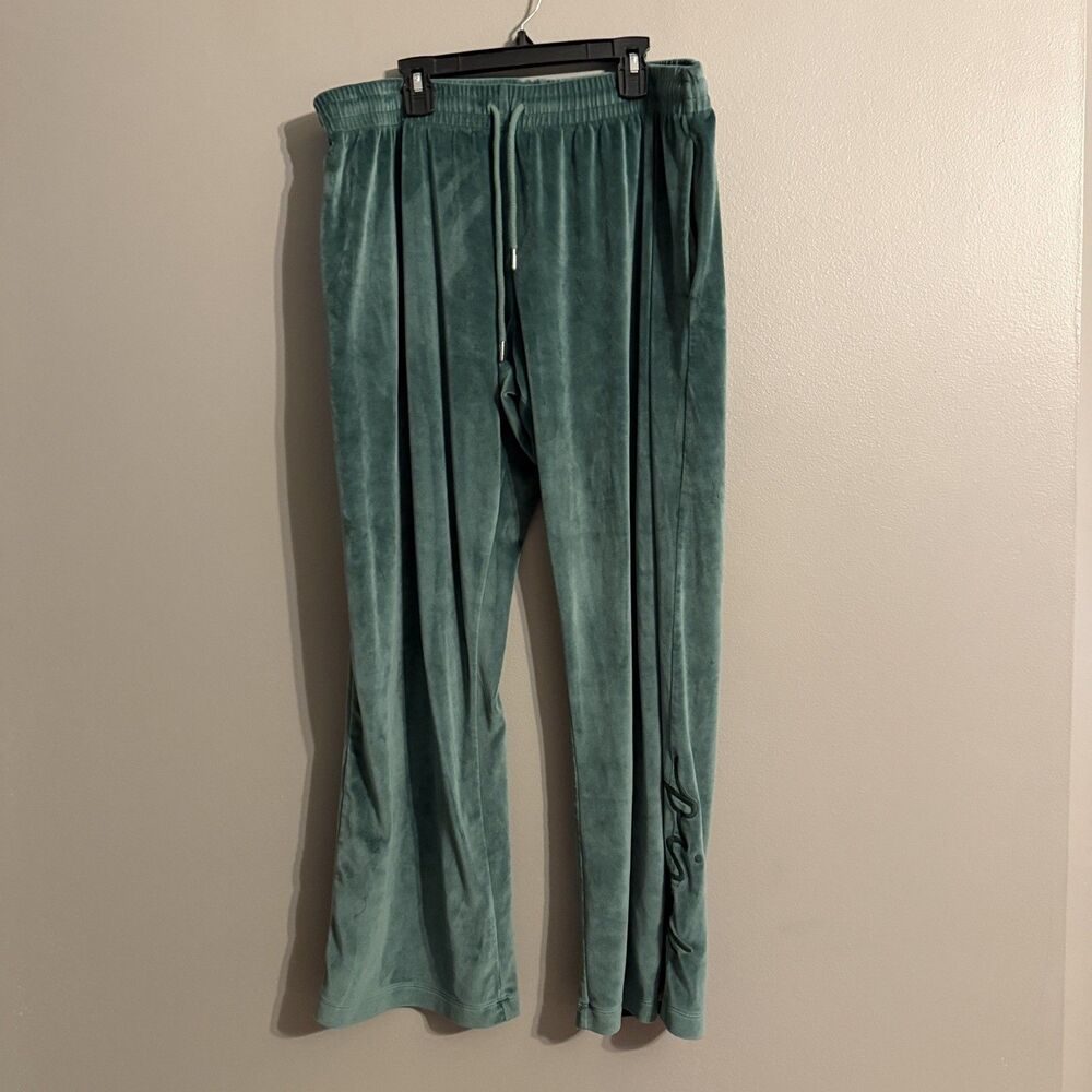 Victoria's Secret Pink Women's Velour Sweat Pants Green Soft Cozy Travel Lounge